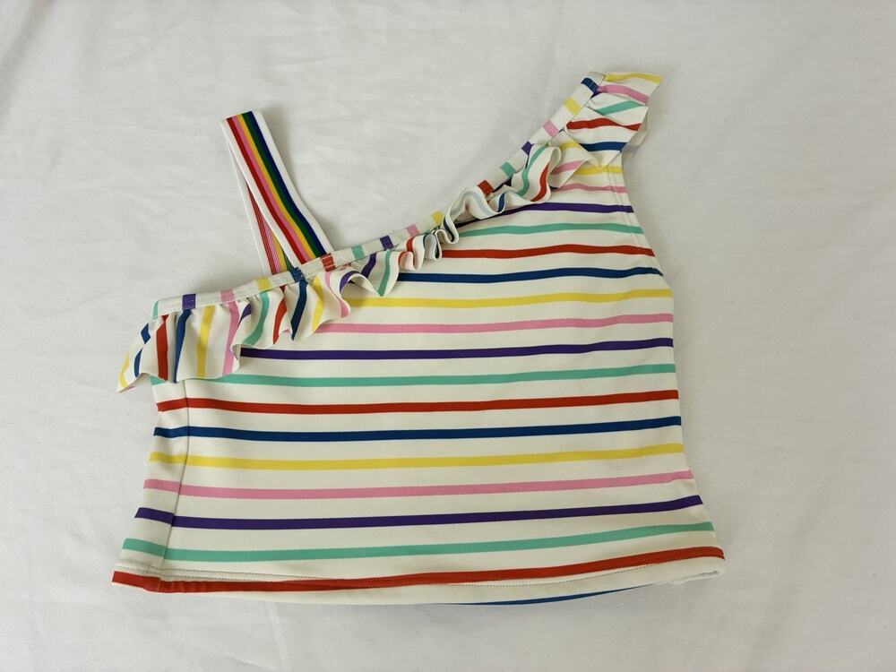 Hanna Andersson Sz 10 Rainbow Allover Print One Shoulder Swim Top